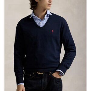 Polo Ralph Lauren Men’s Pima Cotton V-Neck Sweater Navy Blue M